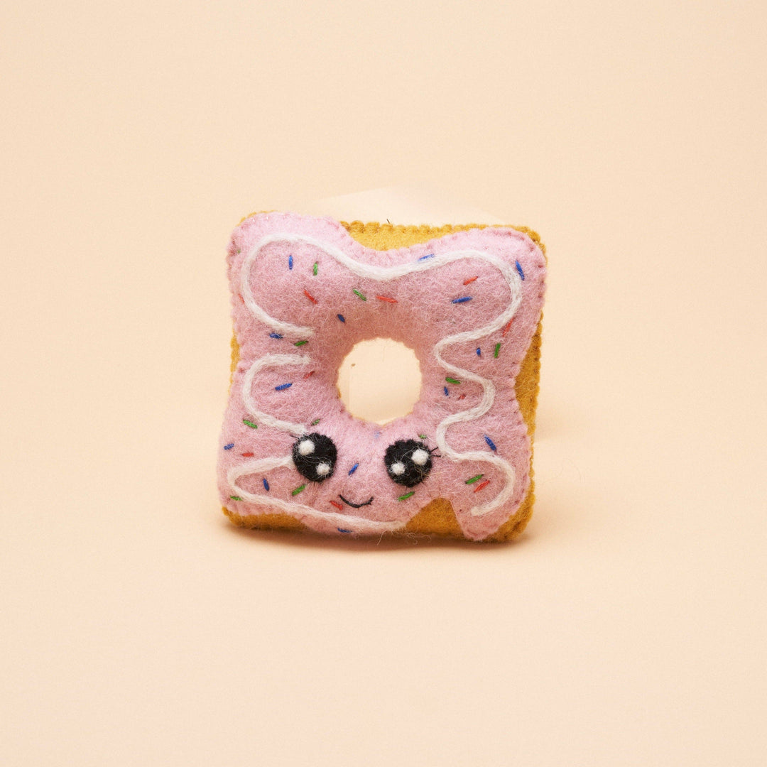 Square Pink Donut Squeaker Toy: Pink