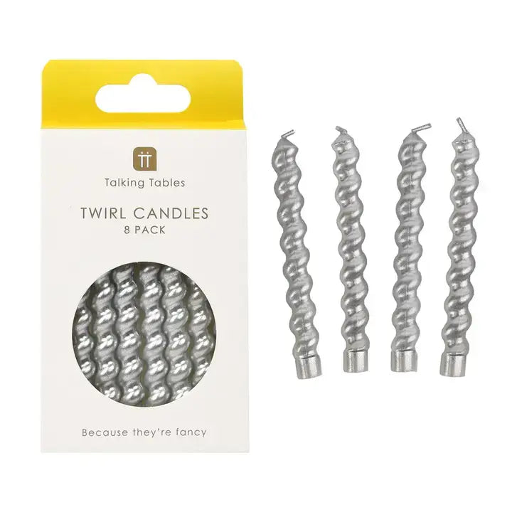 Silver Twirl Candles 8 Pack