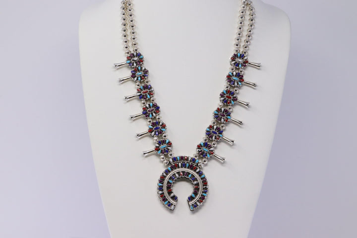 Reversible Native American Sterling Silver Turquoise Earring and Necklace Set