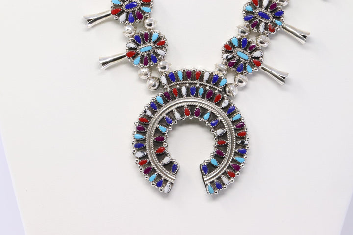 Reversible Native American Sterling Silver Turquoise Earring and Necklace Set