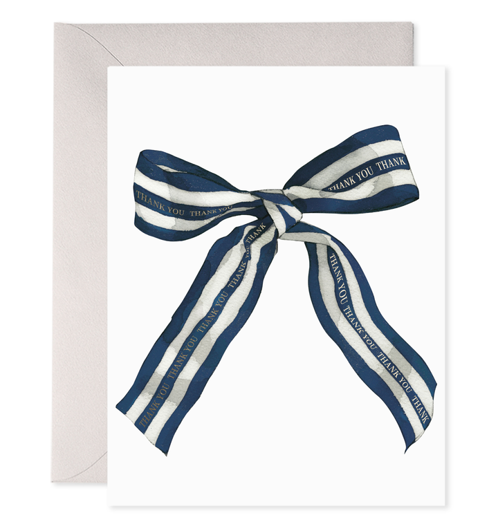 Big Navy Striped Bow Thank You Note Greeting Card