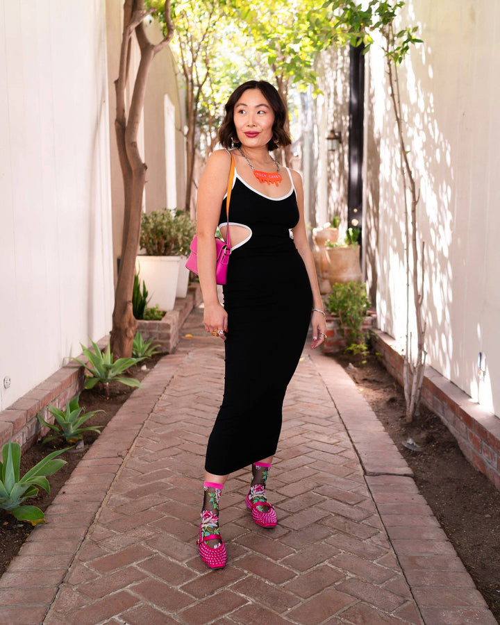 English Rose Black Sheer Crew Sock