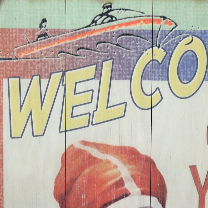 Wood Printed Sign: WELCOME MONTAUK - GET YOUR TOES WET