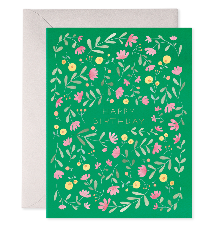 Green Floral Birthday Greeting Card