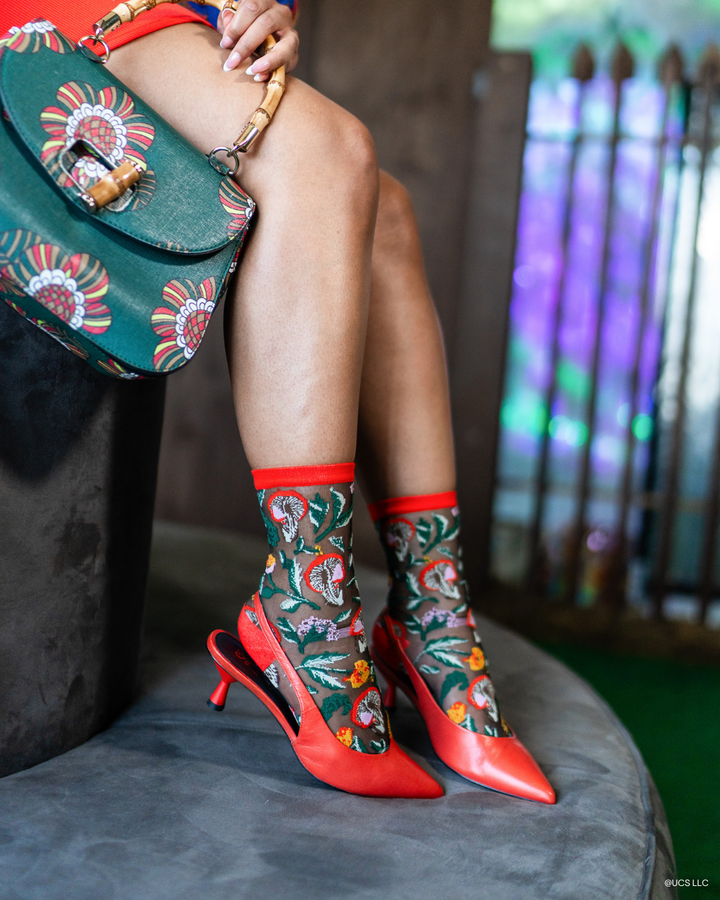 Wicked Elphaba Land Black Sheer Crew Sock