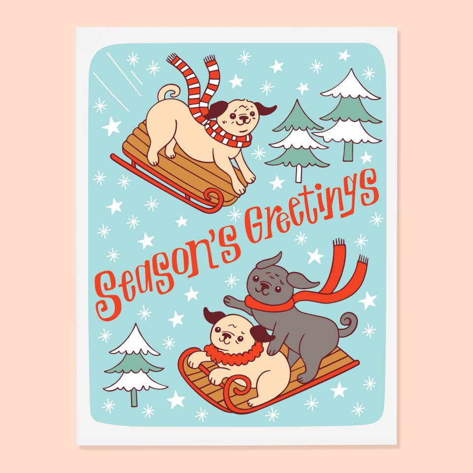 Sledding Pugs Card