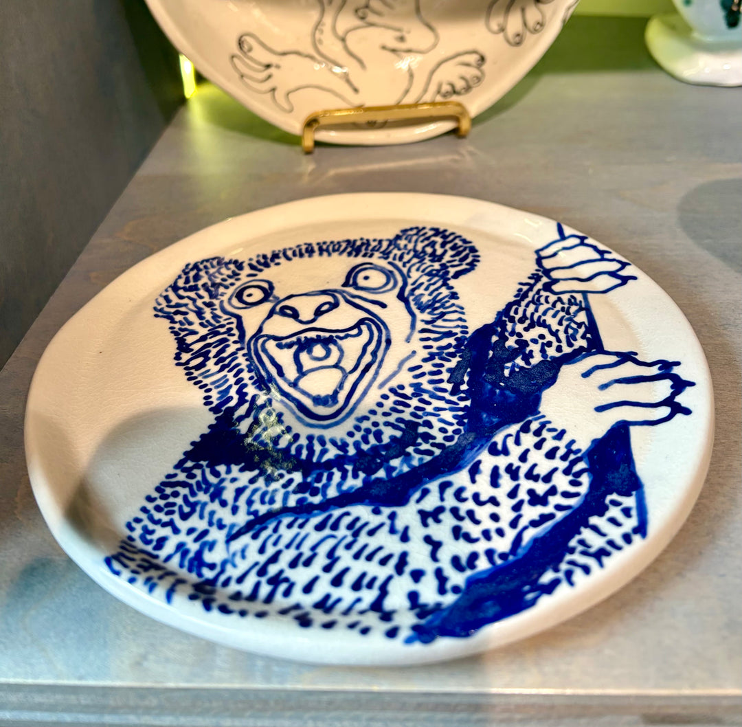 Hand Painted Blue on Stoneware Plate