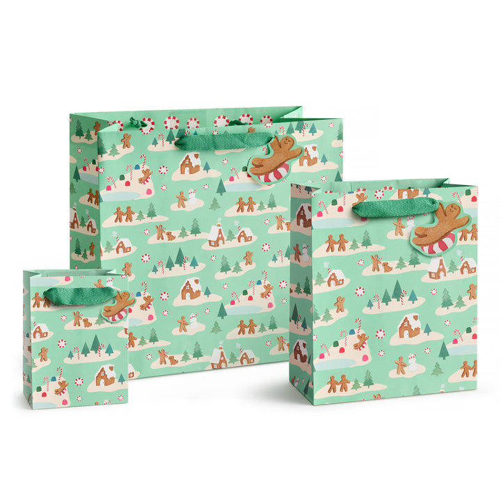 Mint Gingerbread Village Gift Bag, Large
