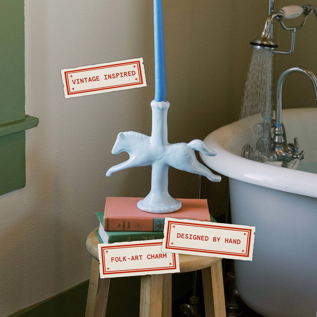 Dala Horse Candlestick Holder: Blue