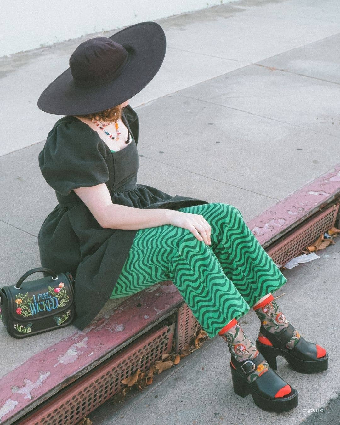 Wicked Elphaba Land Black Sheer Crew Sock