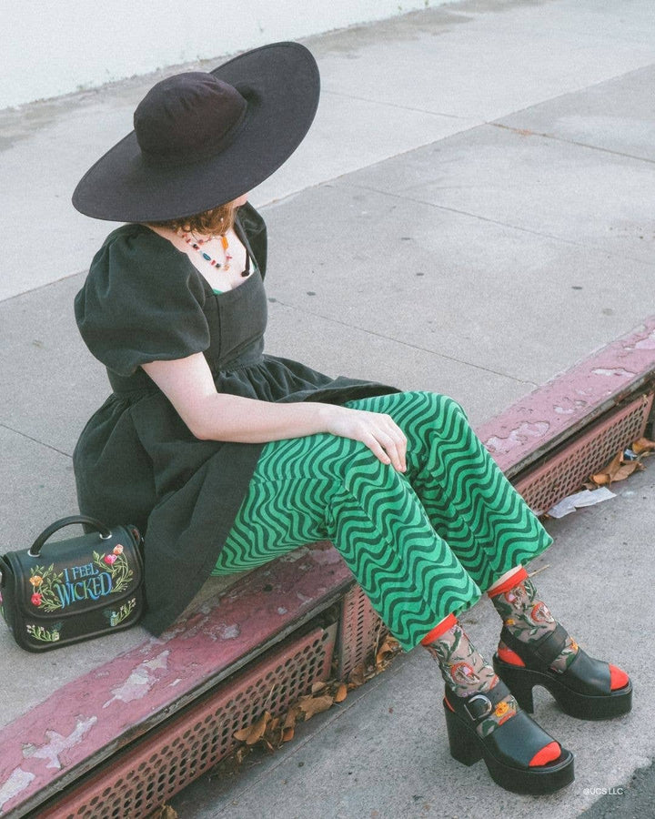 Wicked Elphaba Land Black Sheer Crew Sock