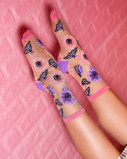 Sunflower Butterfly Sheer Crew Sock