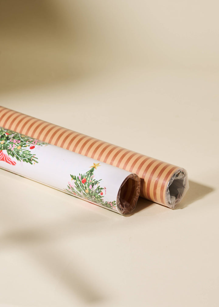 Christmas Tree Toffee Stripe Double Sided Wrap | 3 Sheets