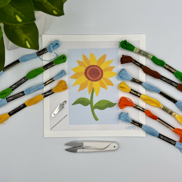 Sunflower Needlepoint Kit (on light blue)
