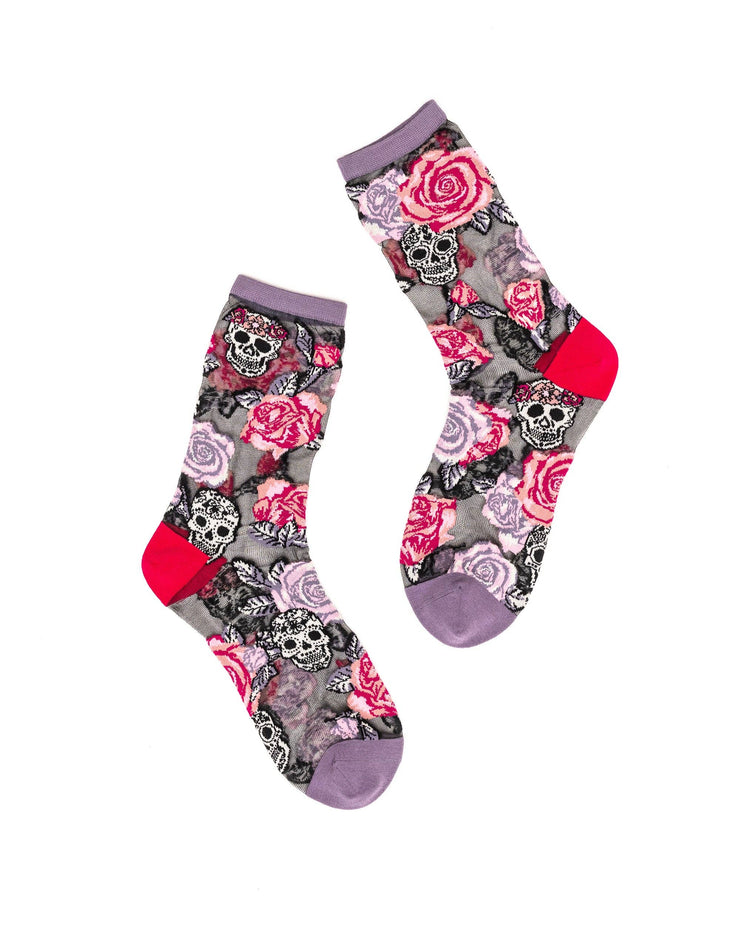 NEW FW25 STYLE: Skulls & Roses Black Sheer Crew Sock
