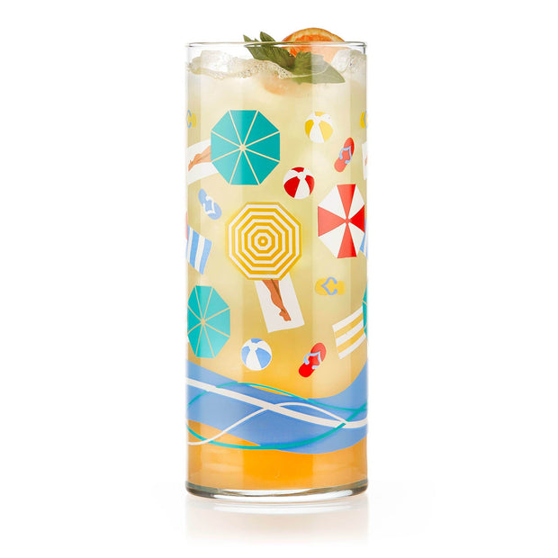 Libbey Vintage Beach Scene Cooler Glasses, 16oz, Set of 4