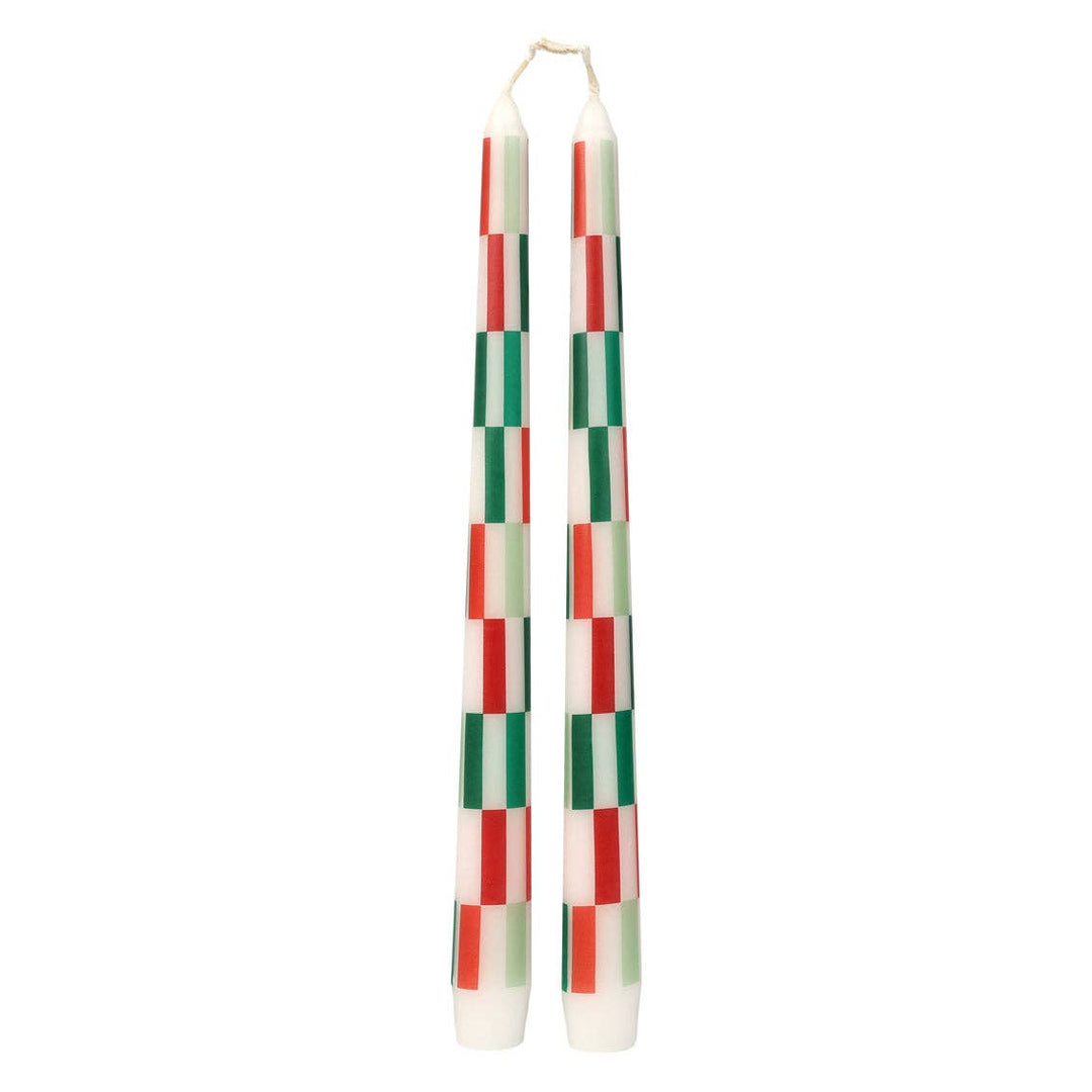 Red & Green Check Dinner Candles 2 Pack