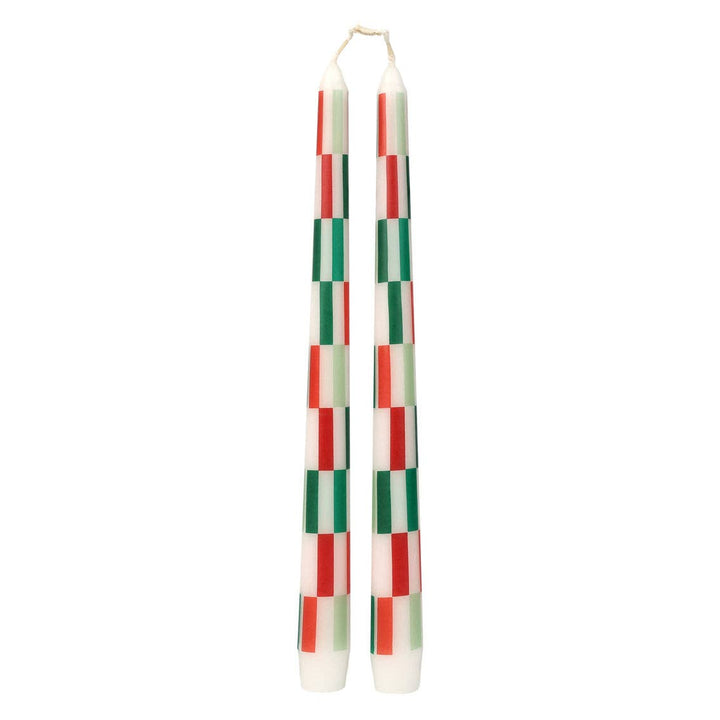 Red & Green Check Dinner Candles 2 Pack