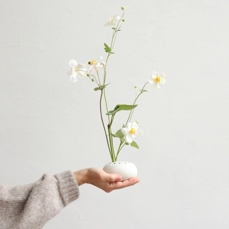 Matte White Ceramic Oval Flower Frog