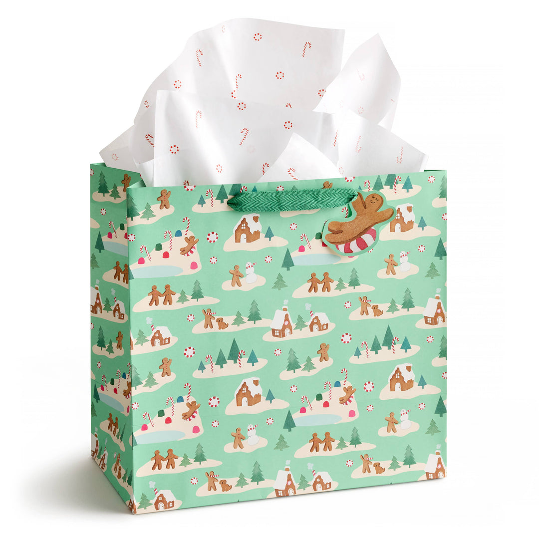 Mint Gingerbread Village Gift Bag, Large