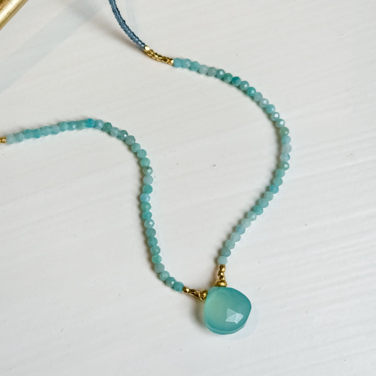 Grey & Amazonite Necklace with Calcite Drop