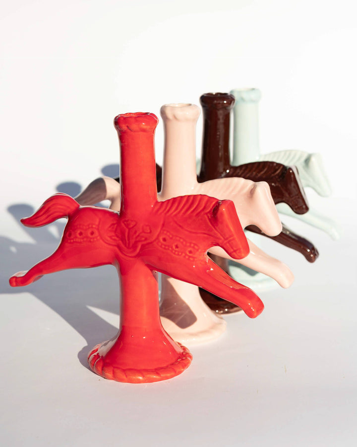 Dala Horse Candlestick Holder: Light Pink