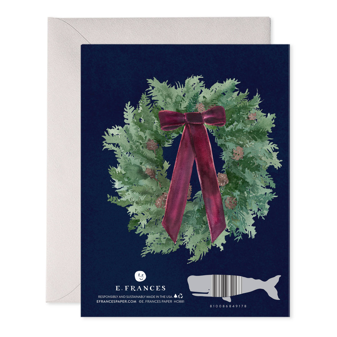 Velvet Bow Wreath Christmas & New Year Greeting Card