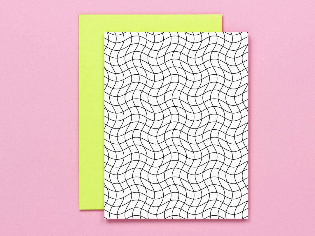 Grid Noir Wavy Grid Pattern Blank Card