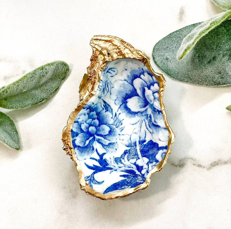 Blue Flowers Oyster Trinket Dish