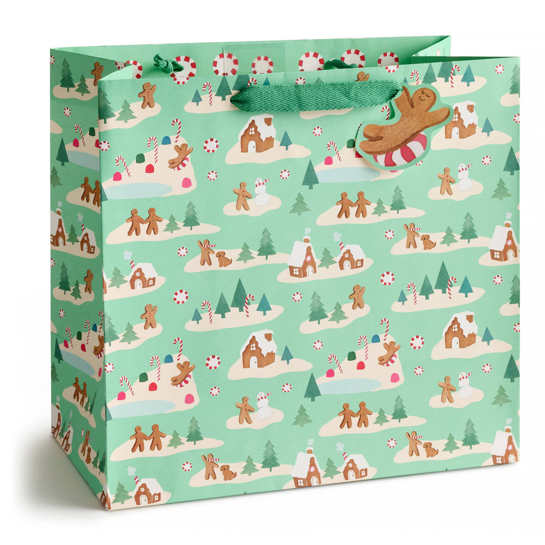 Mint Gingerbread Village Gift Bag, Large