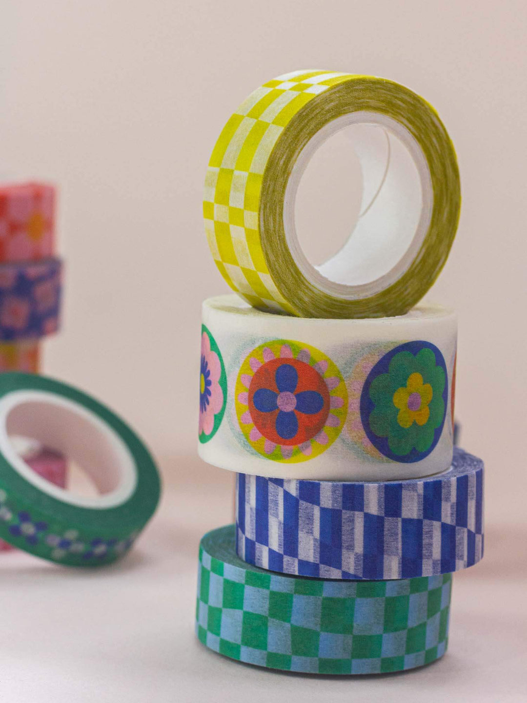 Folk Fleurs 25mm • Retro Flowers Wide Washi Tape