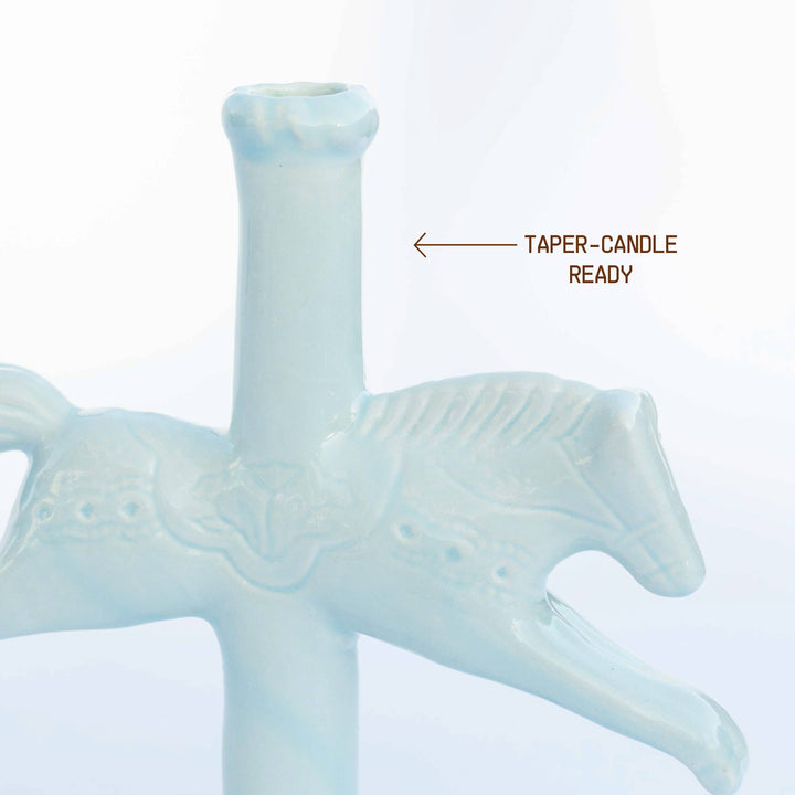 Dala Horse Candlestick Holder: Blue
