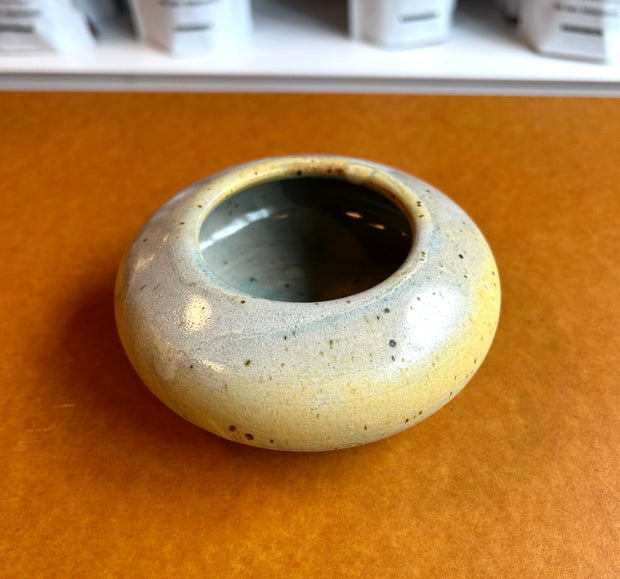 Yellow and Blue Glazed Spotted Bud Vase