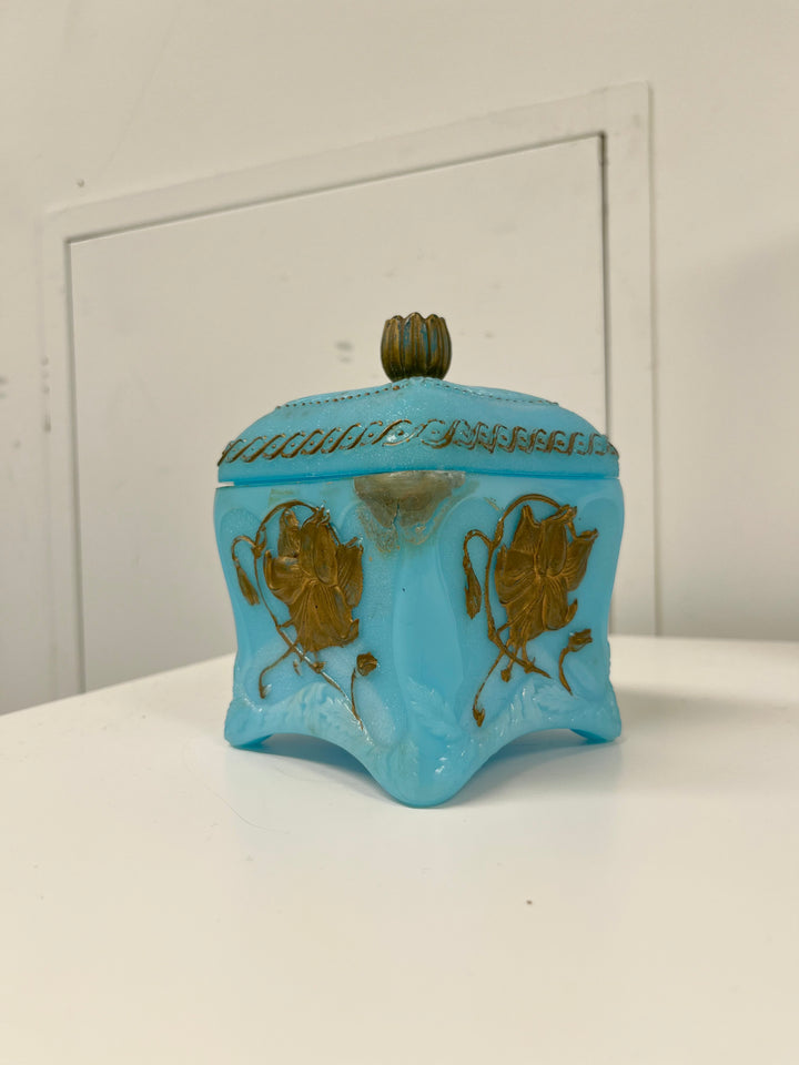 Baby Blue Antique Glass Jewelry Dish