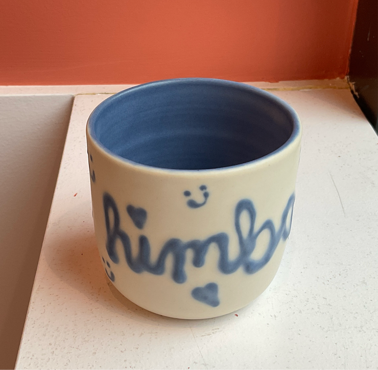 Blue Words & Doodles Blue Inside Cup