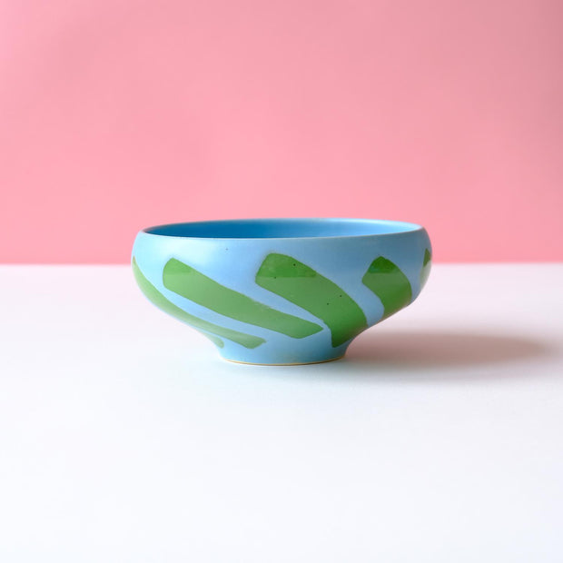 Baby Blue Bowl with Grass Green Shapes