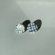 Medium Blue & Gold Grid Earrings