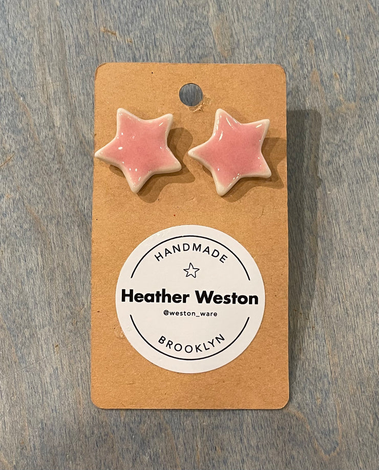 Pink star ceramic earrings