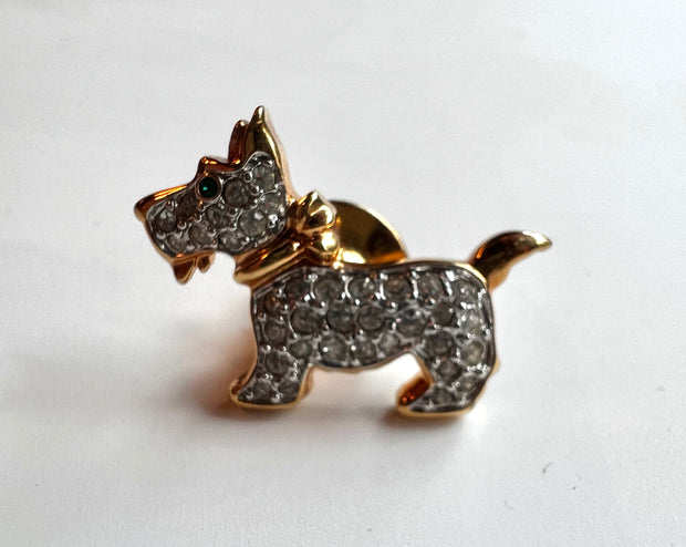 Vintage brooch pin tiny scottie rhinestones