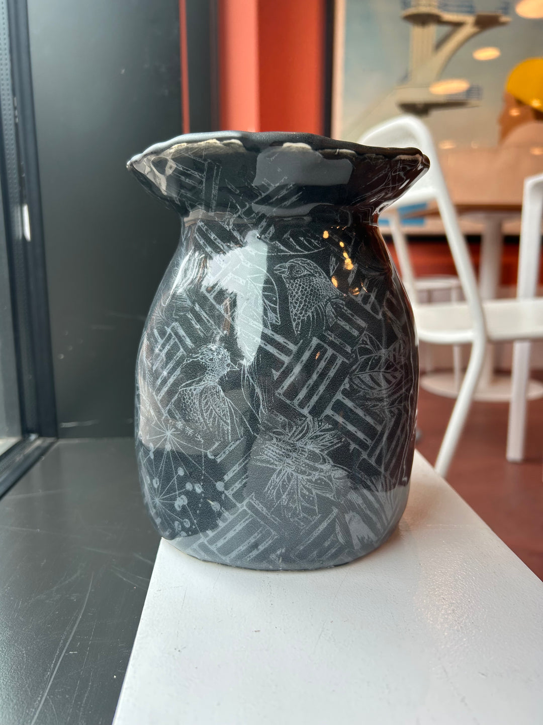 Black Patterned Bird Vase