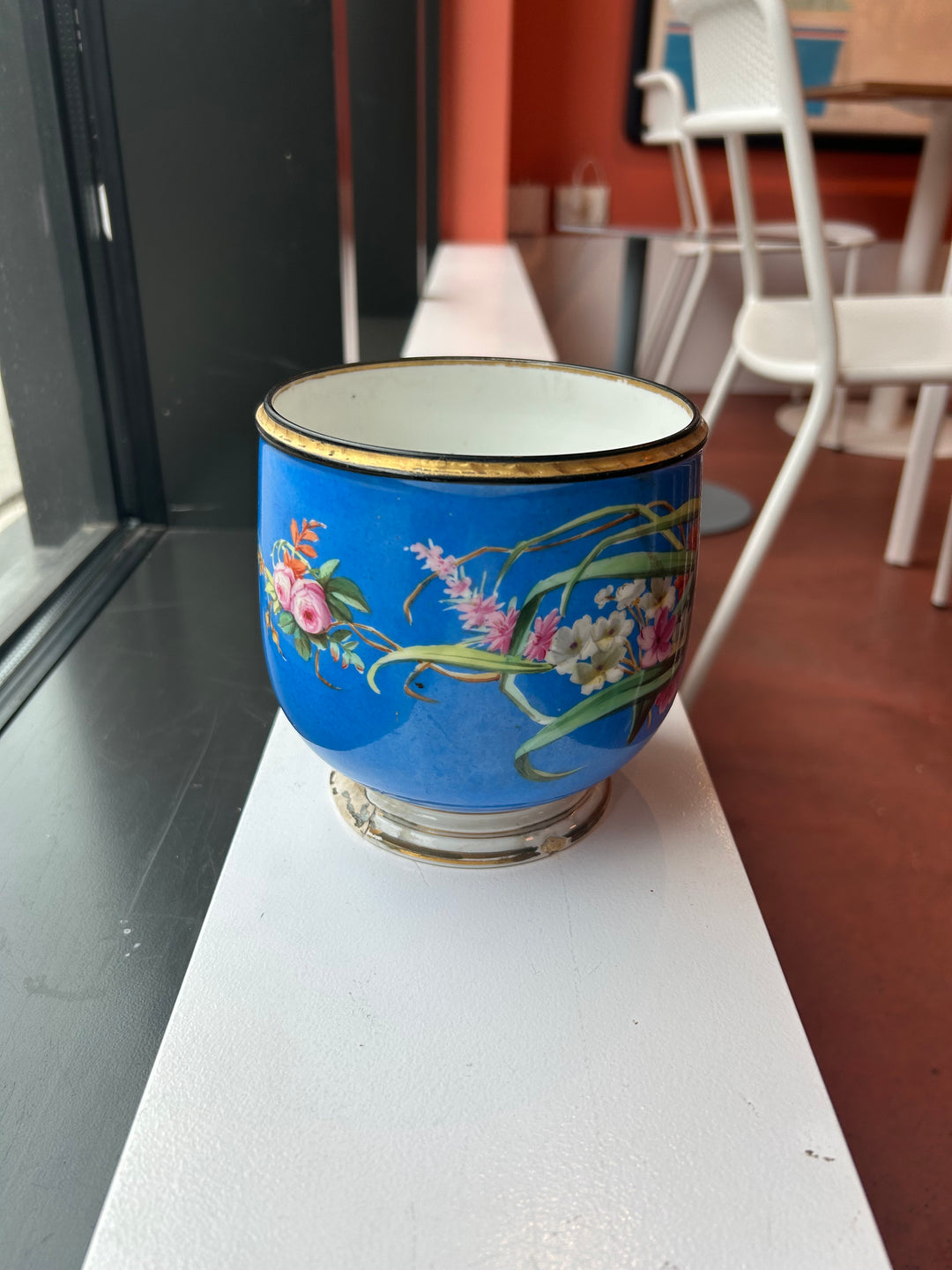 Vintage Blue and Gold Floral Porcelain Bowl