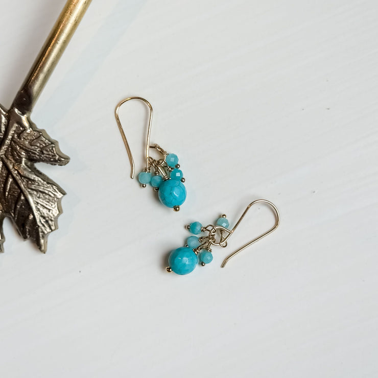Turquoise & Amazonite Gold Earrings