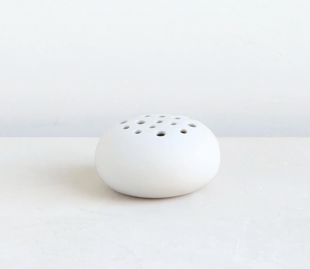 Matte White Ceramic Oval Flower Frog