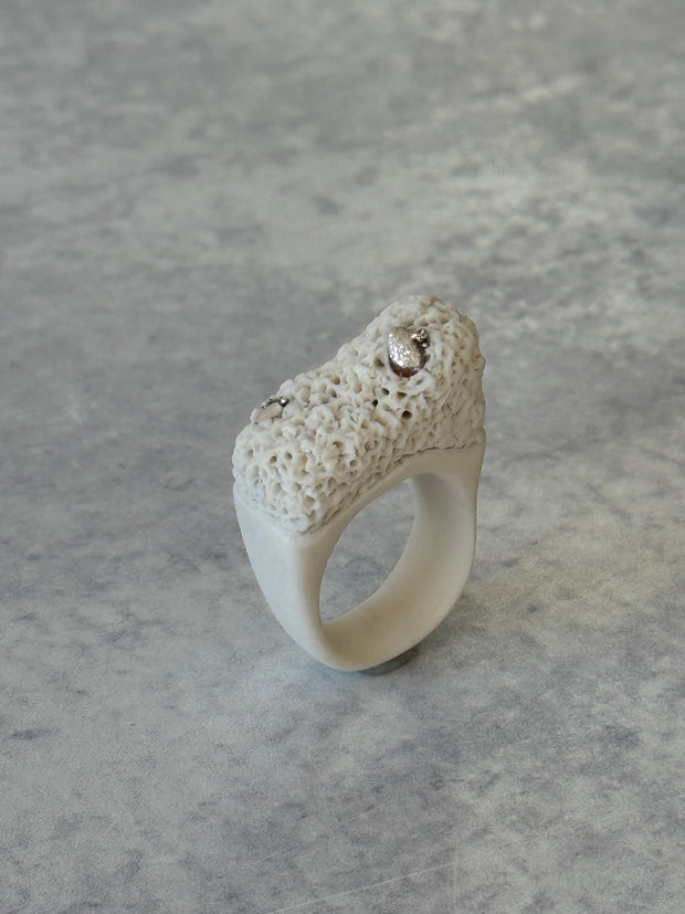 White Coral & Silver Ring