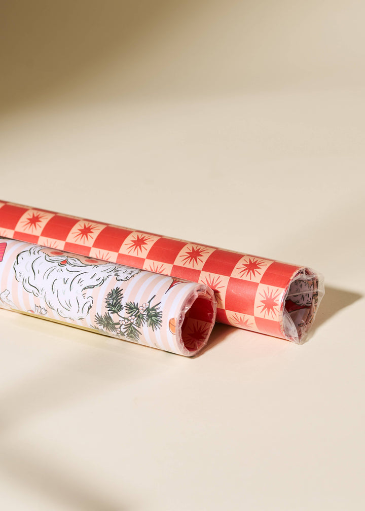 Nostalgic Christmas Red Star Checked Gift Wrap | 3 Sheets