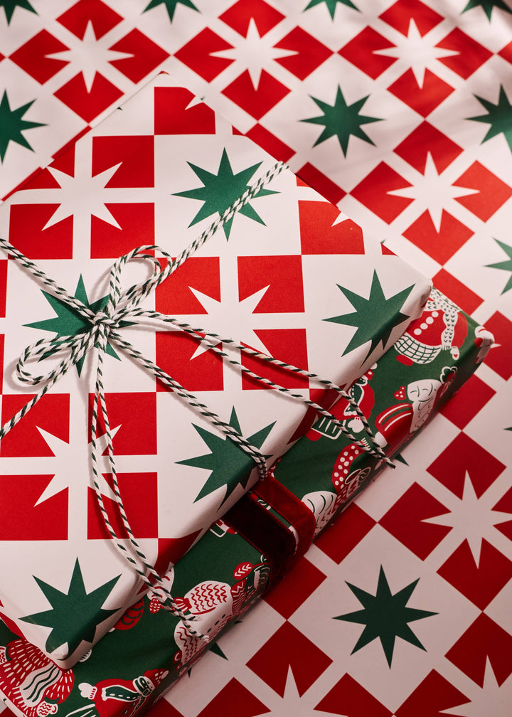 Ski Buddies & Star Block Double Sided Gift Wrap Set