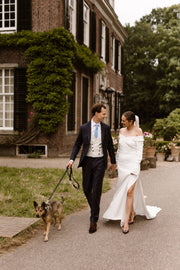 The Fritz Dog Collar | Black Tie White Sand - Bridal : Large