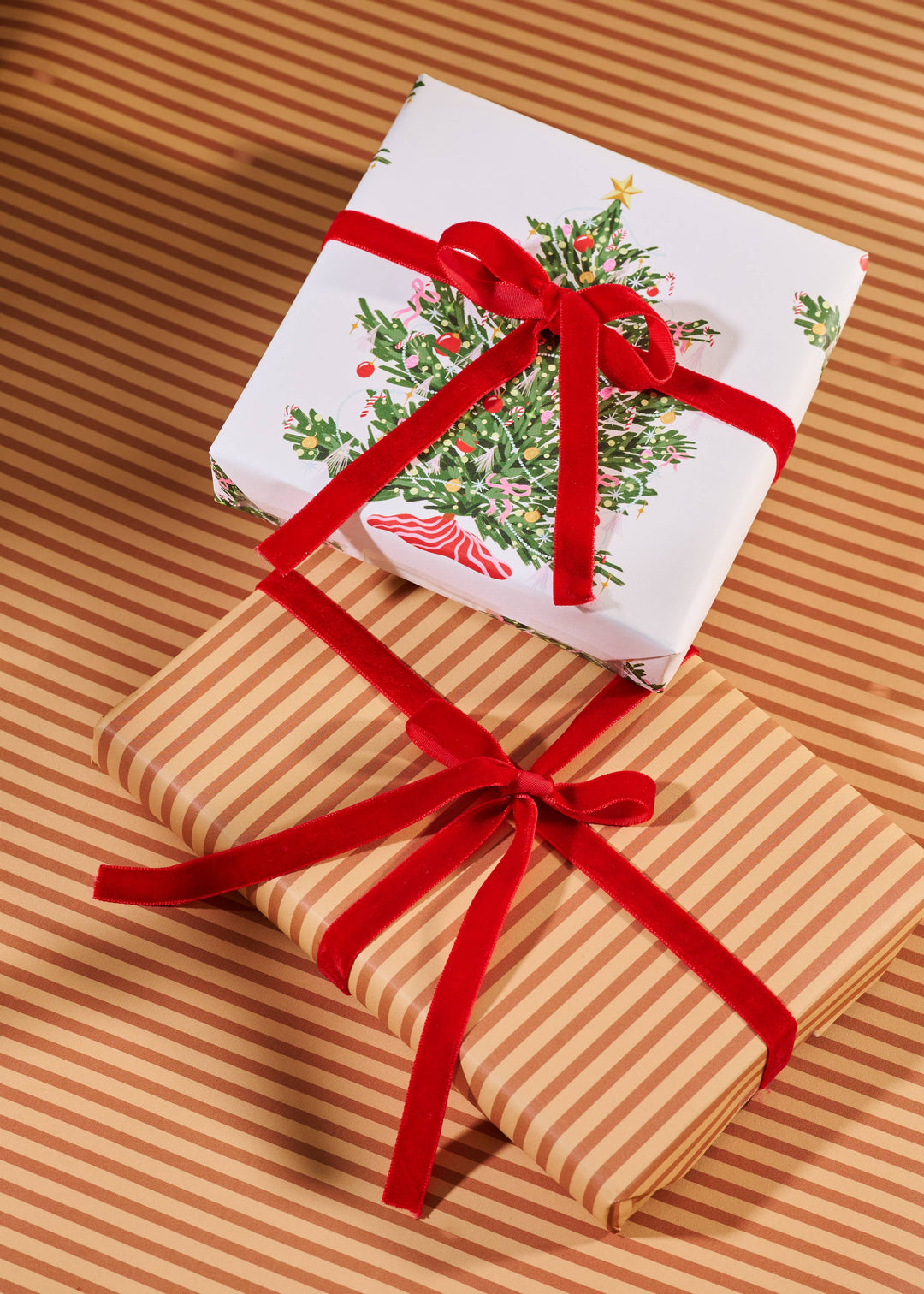 Christmas Tree Toffee Stripe Double Sided Wrap | 3 Sheets