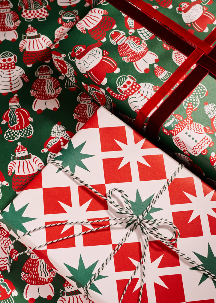 Ski Buddies & Star Block Double Sided Gift Wrap Set