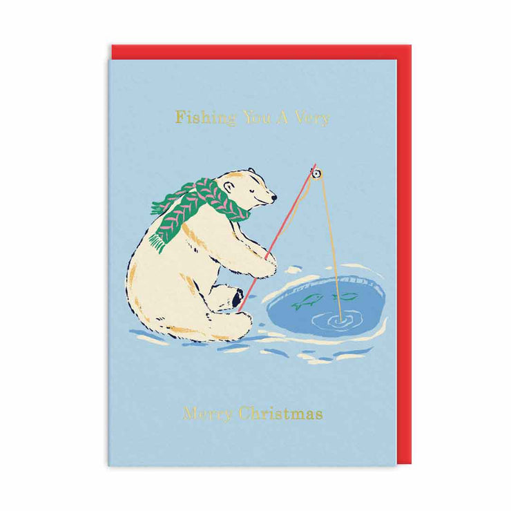 Polar Bear Fishing You A Merry Christmas Card (9664)